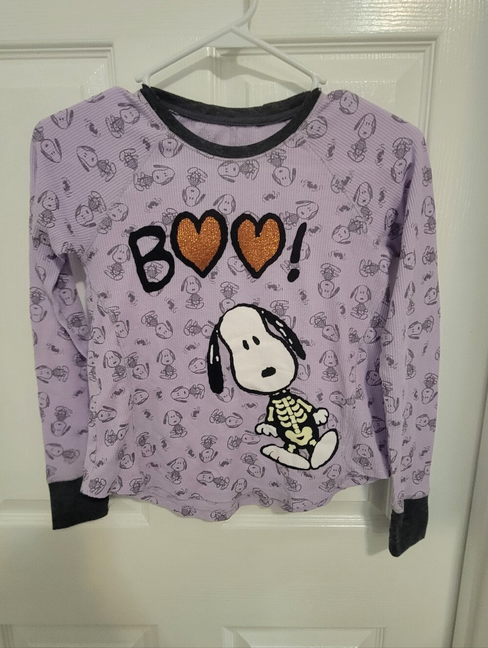 Kids Snoopy Halloween Long Sleeve Glow In Dark Shirt - Purple